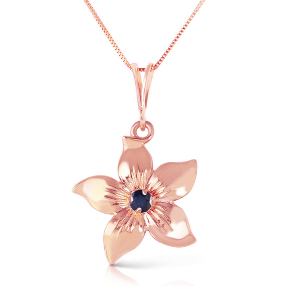 SOLID GOLD FLOWER NECKLACE WITH NATURAL SAPPHIRE (Rose Gold)